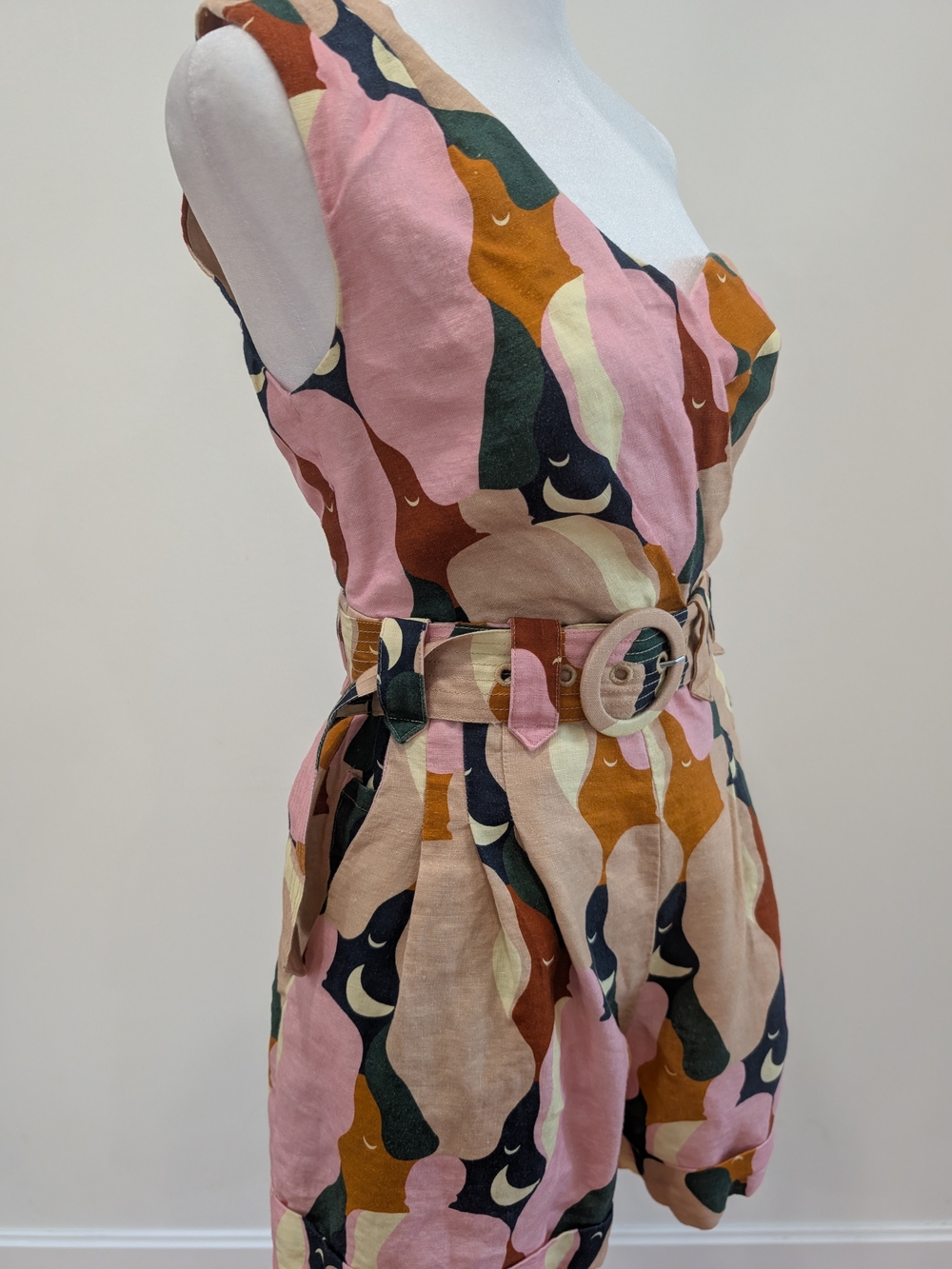 FARM Rio One-Shoulder Pink Multi-Color Belted Romper - Picture 4 of 8